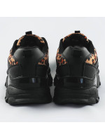 Černé dámské sportovní boty se vsadkami s panteřím vzorem (6370)
