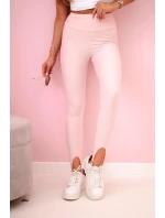 Dámské legíny s rozparkem na patě, vysoký pas pudrově růžová