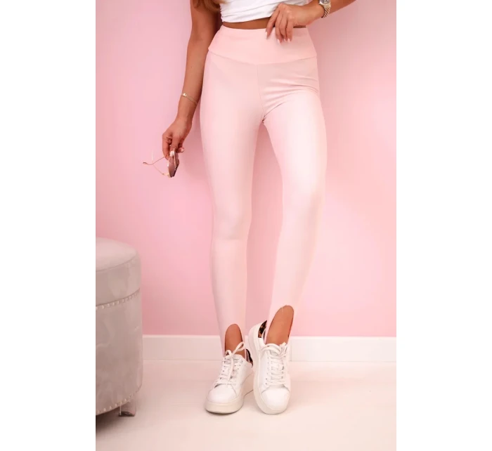 Dámské legíny s rozparkem na patě, vysoký pas pudrově růžová
