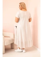 Dámské šaty plus size s krátkým rukávem a volánem z lehké viskózy béžová