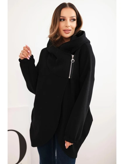 Dámská mikina s kapucí a asymetrickým zipem teplá černá