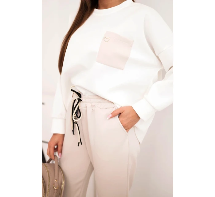 Komplet dámský máslový s kontrastní model 21938004 béžový - K-Fashion Komplet dámský máslový s kontrastní model 21938004 béžový - K-Fashion
