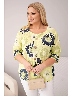Dámská bavlněná halenka Plus Size s krátkým rukávem a knoflíky světle zelená