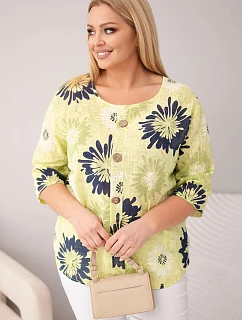 Dámská bavlněná halenka Plus Size s krátkým rukávem a knoflíky světle zelená