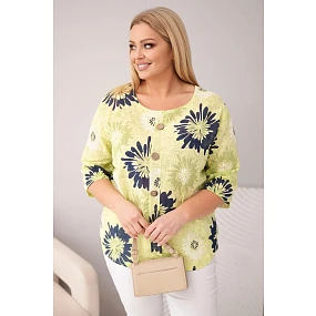 Dámská bavlněná halenka Plus Size s krátkým rukávem a knoflíky světle zelená