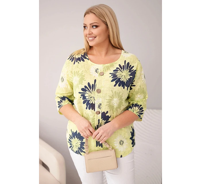 Dámská bavlněná halenka Plus Size s krátkým rukávem a knoflíky světle zelená