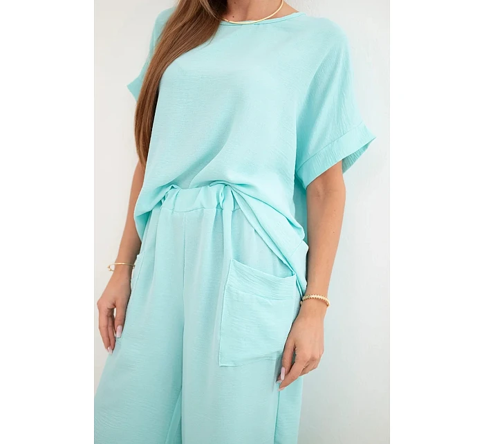 Komplet z viskózy halenka + kalhoty mátový