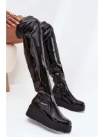 Lakované Kozačky Kolena Na Platformě A S Černé model 21707009 - Boto Lakované Kozačky Kolena Na Platformě A S Černé model 21707009 - Boto