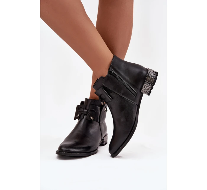 Dámské kotníkové boty z pravé kůže na nízkém podpatku Zazoo 1396 Černé