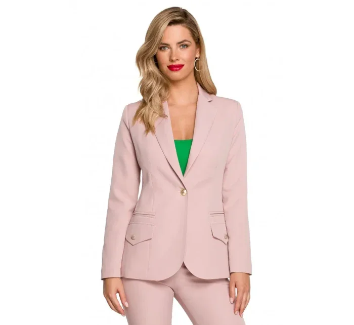 model 18004498 Sako s dvojitými kapsami s klopou krepová růžová - Makover