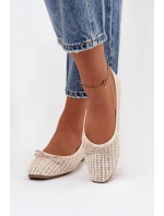Dámské baleríny s pletením a mašlí model 21836971 – ecru - Kesi