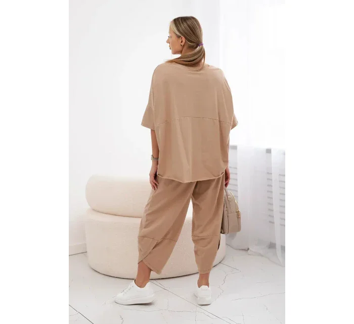 Bavlněný komplet halenka + kalhoty Velbloud Bavlněný komplet halenka + kalhoty Velbloud