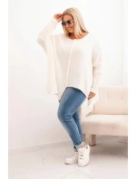 Dámský svetr Plus Size z model 21289883 s volným střihem a rukávem 3/4 ecru - K-Fashion