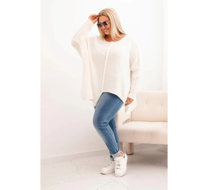 Dámský svetr Plus Size z model 21289883 s volným střihem a rukávem 3/4 ecru - K-Fashion
