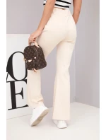 Dámské kalhoty máslo s model 21893645 se nohavicí béžové - K-Fashion