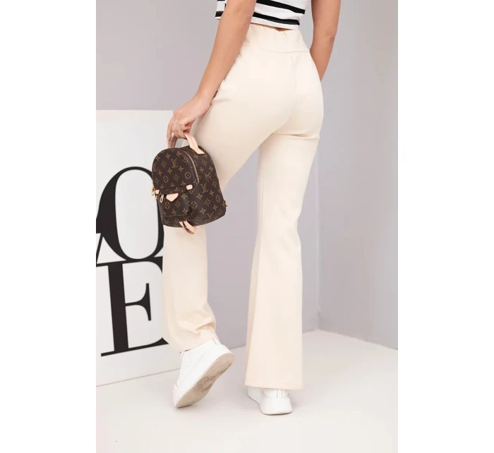 Dámské kalhoty máslo s model 21893645 se nohavicí béžové - K-Fashion