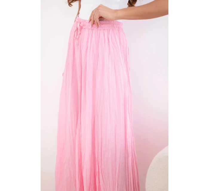 Dámská maxi bavlněná sukně s gumou v pase bonbónově růžová