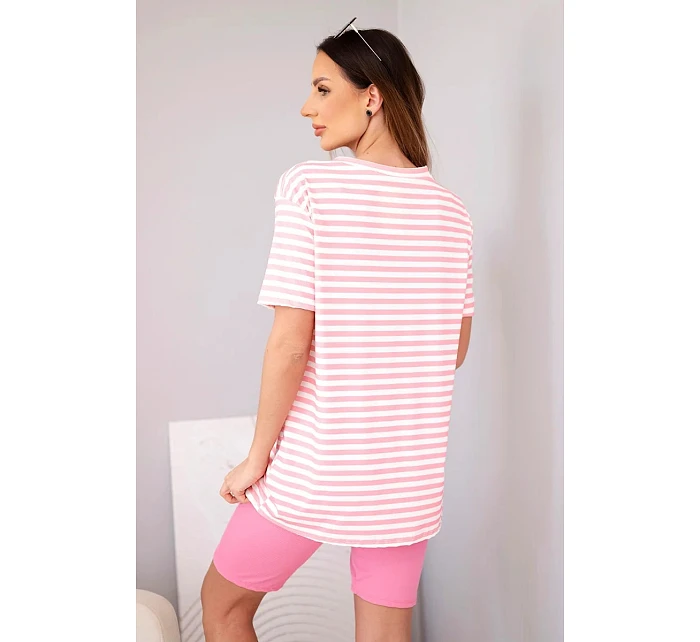 Dámský viskózový pruhovaný komplet s krátkým rukávem a kraťasy světle růžový Dámský viskózový pruhovaný komplet s krátkým rukávem a kraťasy světle růžový