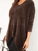 Dámský svetr Plus Size s výstřihem do V hnědý Dámský svetr Plus Size s výstřihem do V hnědý
