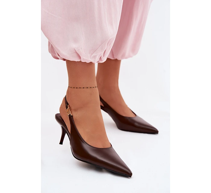 Dámské sandály z umělé kůže na jehlovém podpatku Čokoládové Jelissey