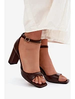 Dámské sandály na podpatku z umělé kůže čokoládové Melvra