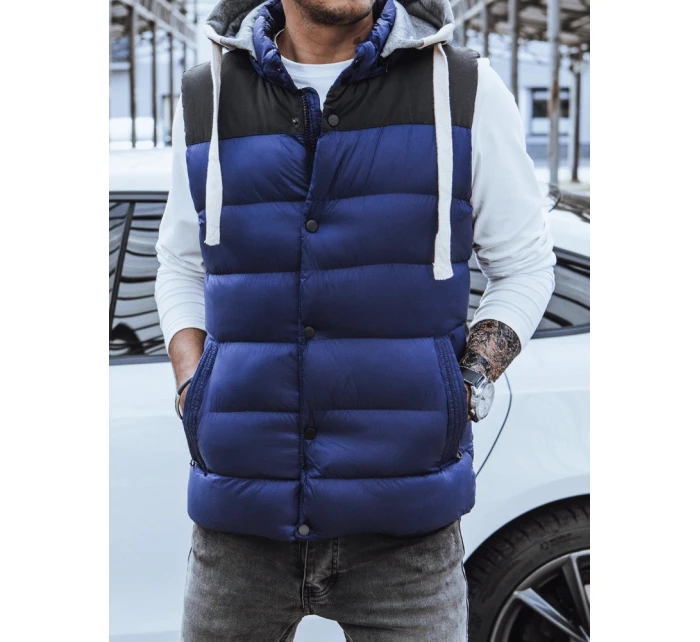 Pánská prošívaná vesta s kapucí tmavě modrá FashionStreet TX3937