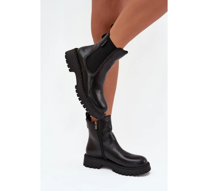 Kožené dámské botky s zipem Big Star OO274109 černé Kožené dámské botky s zipem Big Star OO274109 černé