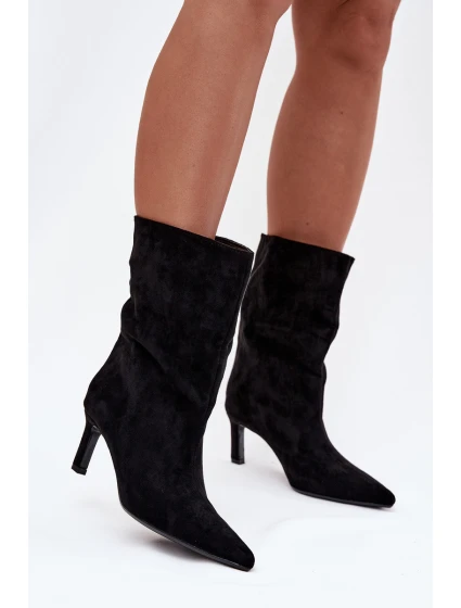 Nazouvací dámské kotníkové boty na jehlovém podpatku černé Solvienne