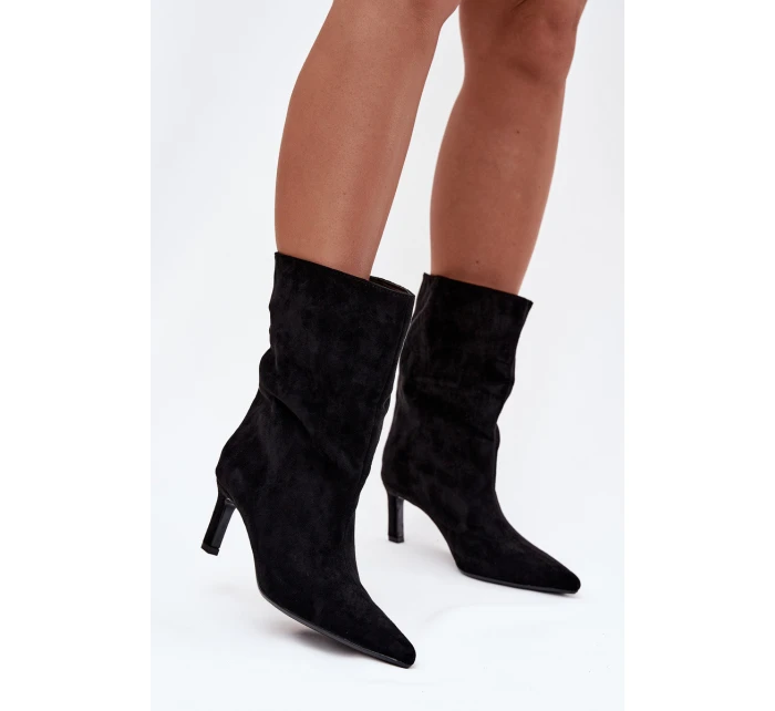 Nazouvací dámské kotníkové boty na jehlovém podpatku černé Solvienne