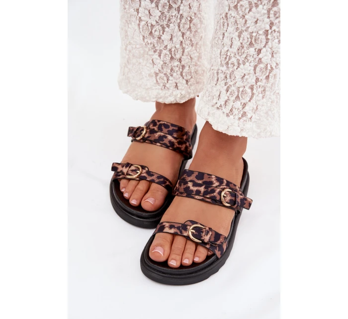 Dámské platformové sandály s pásky a zlatými sponami Leopard Rirea