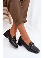 Kožené dámské polobotky na klínu s ozdobou model 22069492 Černé - VINCEZA