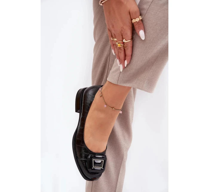 Dámské kožené baleríny s ozdobou D&A – černé Dámské kožené baleríny s ozdobou D&A – černé
