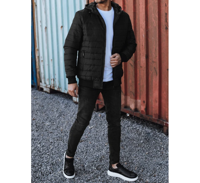 Pánská přechodná prošívaná bunda s kapucí černá FashionStreet TX4937 Pánská přechodná prošívaná bunda s kapucí černá FashionStreet TX4937