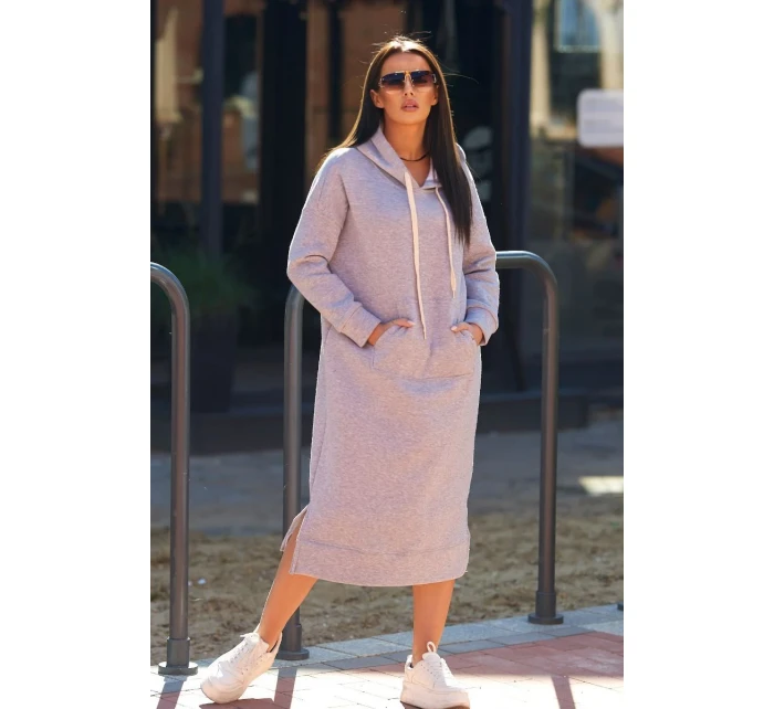 Dlouhé šaty s kapucí šedý