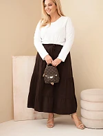 Dámská sukně plus size bavlněná mušelínová s volánem a gumou hnědá