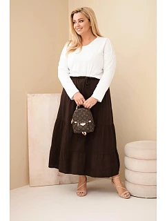 Dámská sukně plus size bavlněná mušelínová s volánem a gumou hnědá