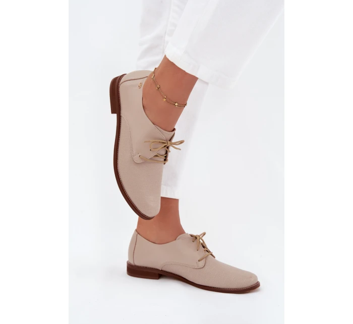 Dámské kožené elegantní šněrovací polobotky model 21707333 béžové - Zazoo