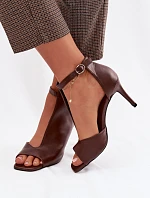 Dámské sandály na podpatku čokoládové Helira
