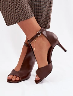 Dámské sandály na podpatku čokoládové Helira