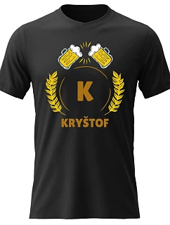 Pánské bavlněné tričko s potiskem - PIVNÍ MOTIV SE JMÉNEM - KRYŠTOF - černé