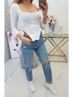 Halenka s žebrovaným výstřihem bílá