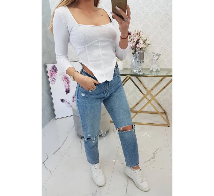 Halenka s žebrovaným výstřihem bílá