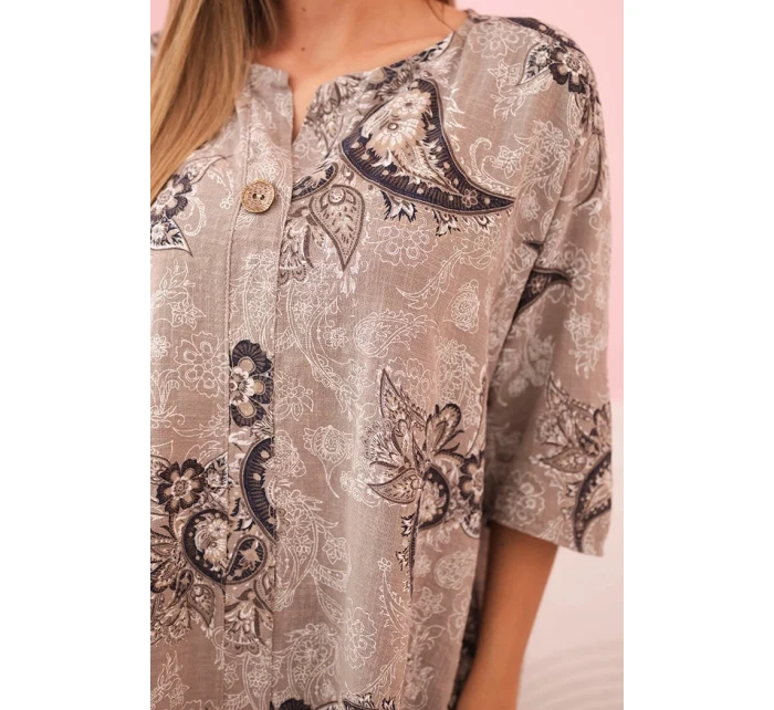 Dámská bavlněná blůza s ohrnutým rukávem a vzorem paisley fango Dámská bavlněná blůza s ohrnutým rukávem a vzorem paisley fango