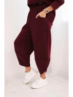 Dámský komplet teplákový z silnějšího materiálu se širokými nohavicemi bordový Dámský komplet teplákový z silnějšího materiálu se širokými nohavicemi bordový