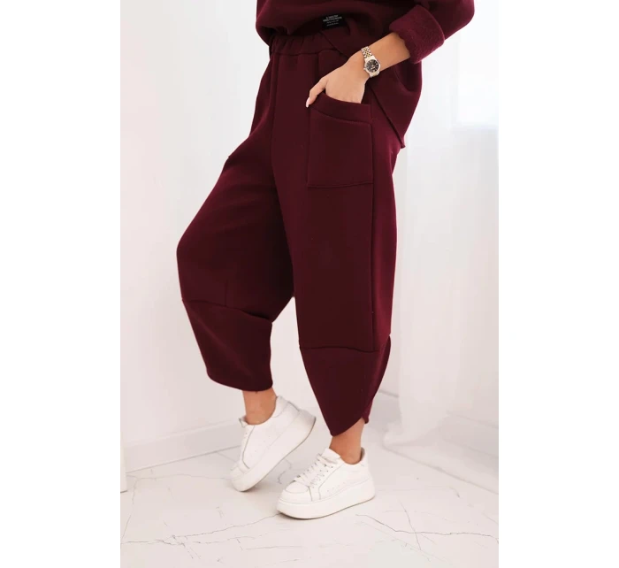 Dámský komplet teplákový z silnějšího materiálu se širokými nohavicemi bordový Dámský komplet teplákový z silnějšího materiálu se širokými nohavicemi bordový