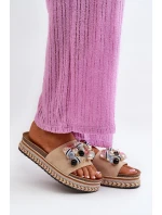 Dámské sandály na platformě s ozdobami S.Barski HY077 béžové