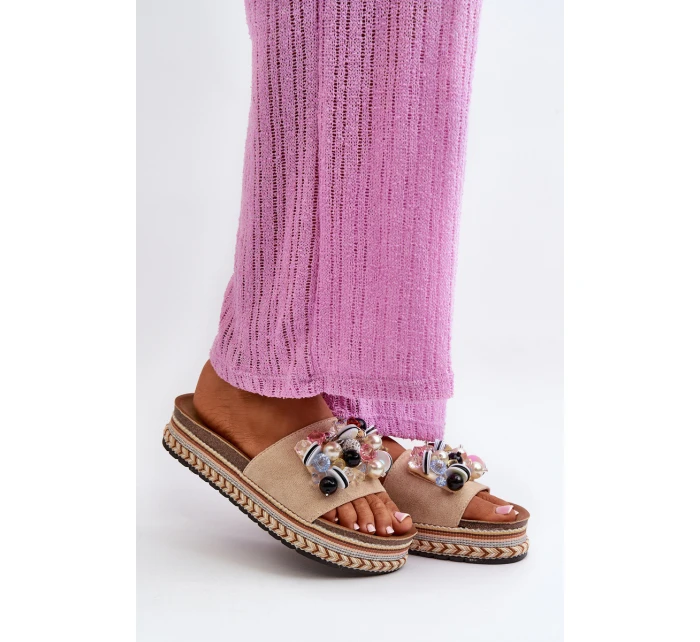 Dámské sandály na platformě s ozdobami S.Barski HY077 béžové