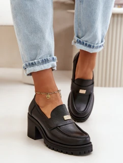 model 21669248 Elegantní Dámské Polobotky Na Podpatku Přírodní Kůže Černá - Zazoo