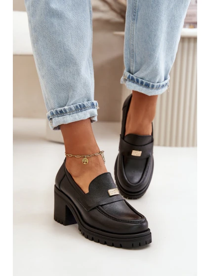 Zazoo 20168 Elegantní Dámské Polobotky Na Podpatku Přírodní Kůže Černá