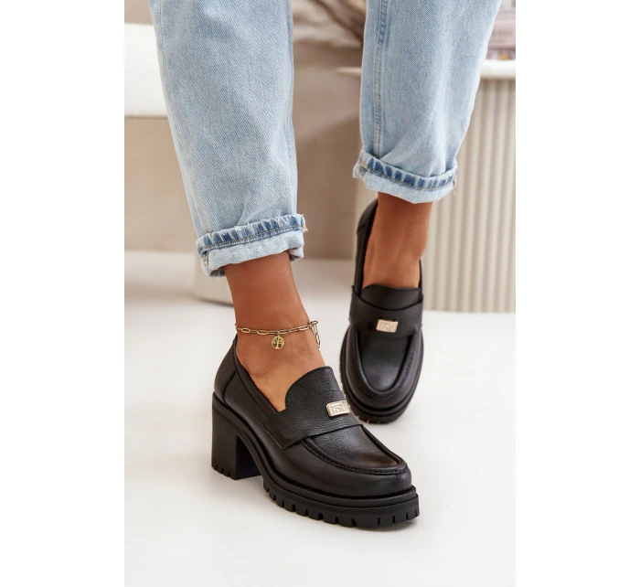 Zazoo 20168 Elegantní Dámské Polobotky Na Podpatku Přírodní Kůže Černá